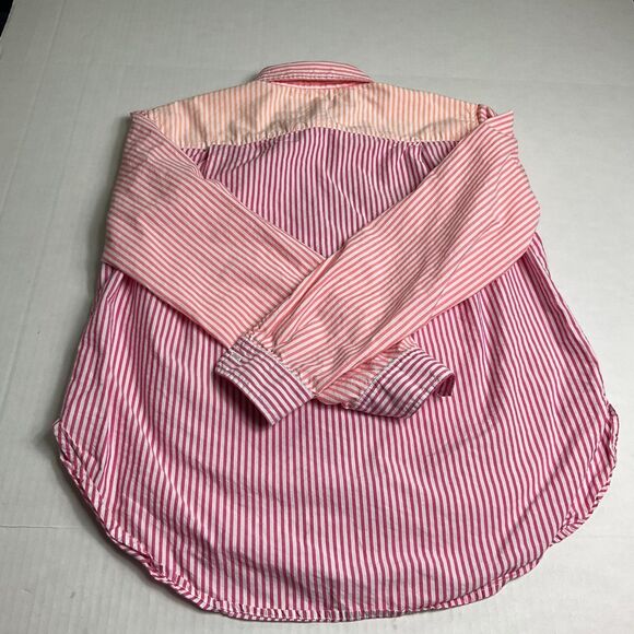 LOFT Colorblock Stripe Button Shirt Peach Long Sleeve Preppy Relaxed Fit Top S - Picture 10 of 11